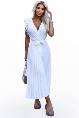 Women's pleated midi dress with a neckline and delicate ruffles Numoco