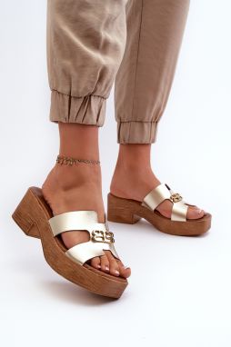 Zazoo Elegant leather women's slippers with gold embellishment