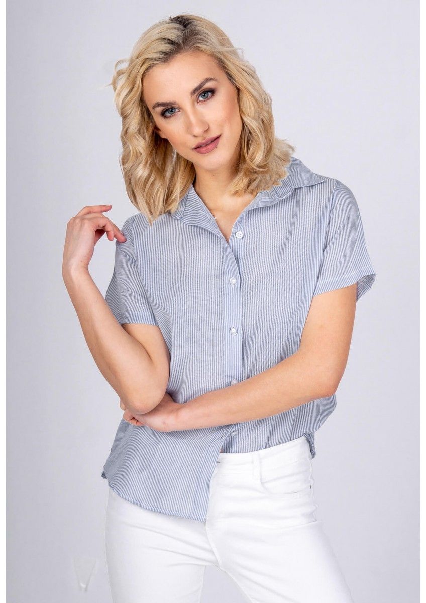Lady's striped shirt with short sleeves - blue,