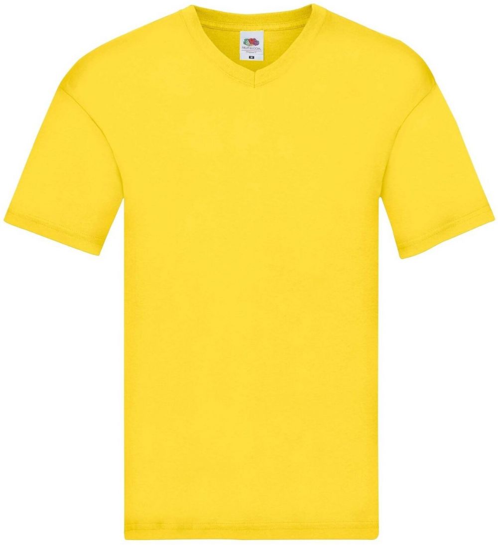 Original V-neck Fruit of the Loom Men's Yellow T-shirt