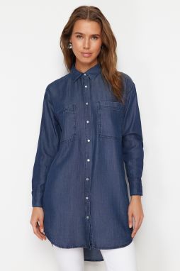 Trendyol Dark Blue Oversize Tencel Denim Modest Shirt