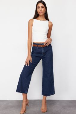 Trendyol Dark Blue Belted High Waist Culotte Jeans