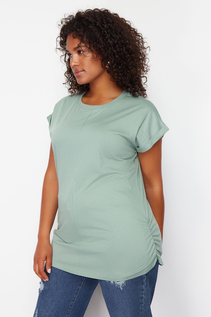 Trendyol Curve Mint 100% Cotton More Sustainable Stitching Detailed Knitted Blouse