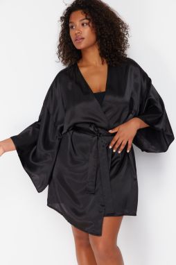 Trendyol Curve Black Wide Sleeve Satin Woven Dressing Gown