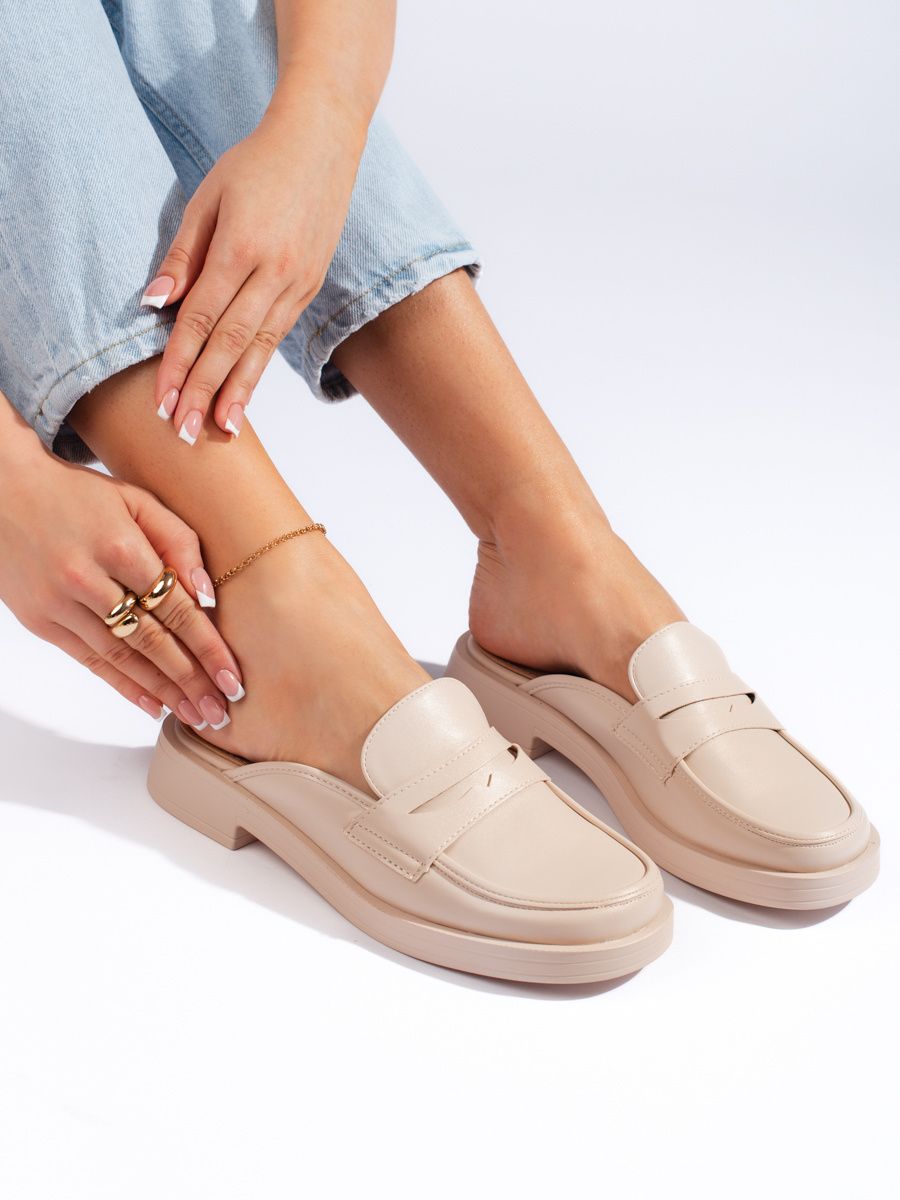 Shelvt Beige built-in women's flip-flops