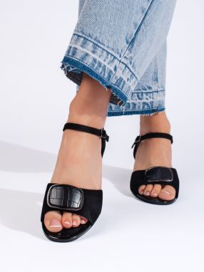 Black elegant sandals on a heel by Sergio Leone