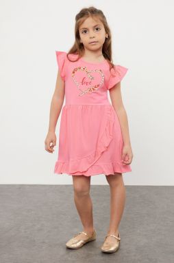Trendyol Fuchsia Girl's Heart Patterned Ruffle Detailed Knitted Dress
