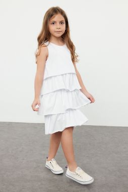 Trendyol White Girl's Ruffled Sleeveless Crew Neck Knitted Dress