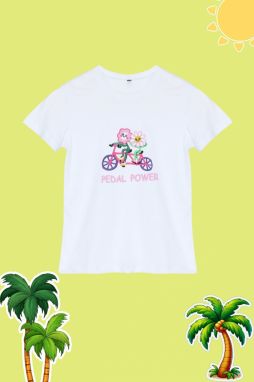 Trendyol White Girl Flower Patterned Knitted T-Shirt
