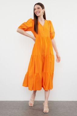Trendyol Orange Straight Shift Poplin Midi Dress