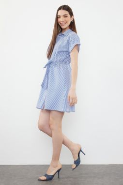 Trendyol Blue Striped Terrycotton Mini Woven Shirt Dress