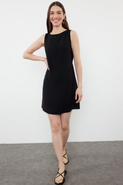 Trendyol Black Straight Cut Mini 100% Linen Woven Dress with Back Tie Detail