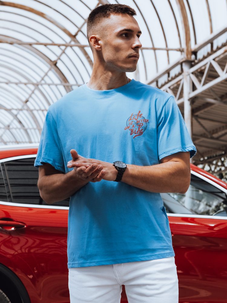 Men's T-shirt with print, light blue Dstreet