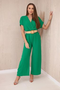Jumpsuit with decorative belt at the waist dark green