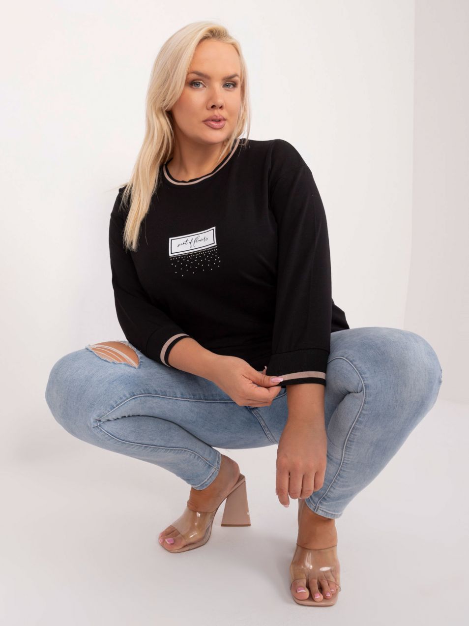 Black blouse plus size with 3/4 sleeves
