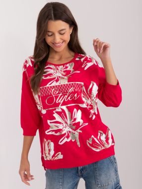 Red women's blouse with a glossy print