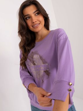 Light purple cotton blouse with print and round neckline