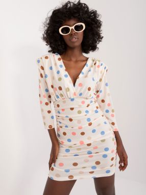 Cream fitted dress with polka dots