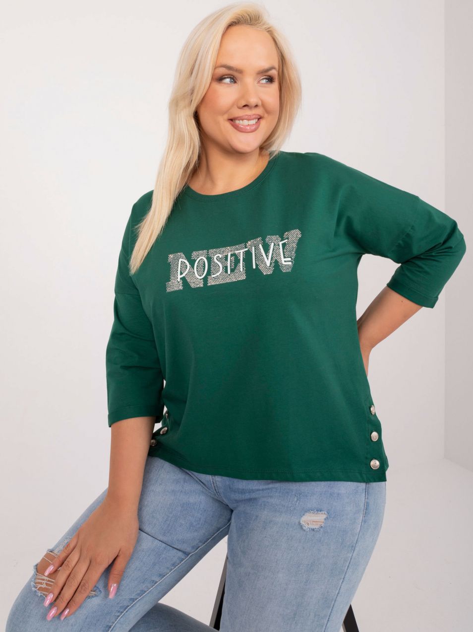 Dark green blouse in a larger size with 3/4 sleeves