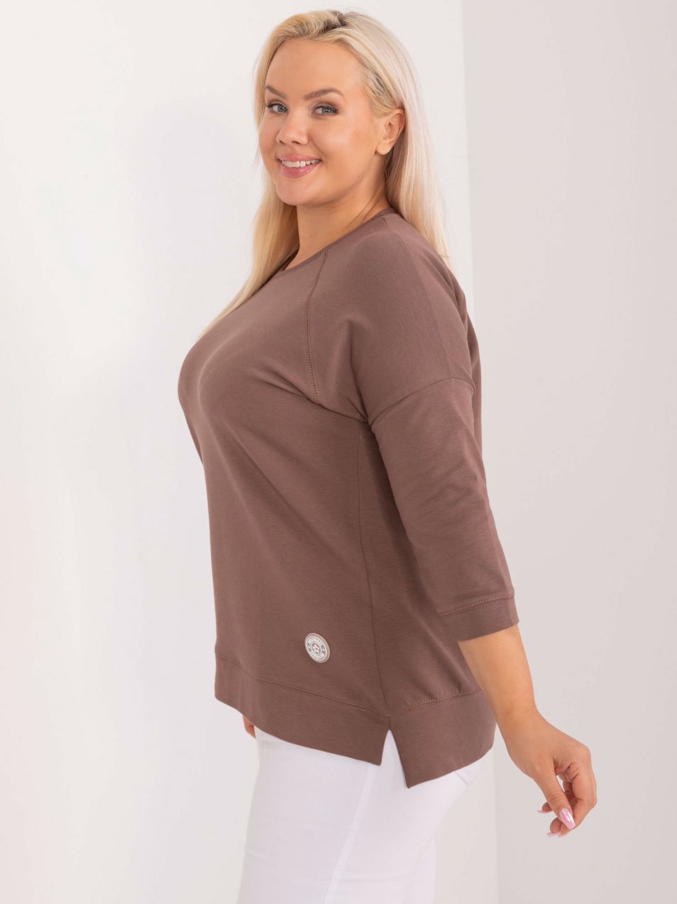 Brown blouse with a round neckline plus size