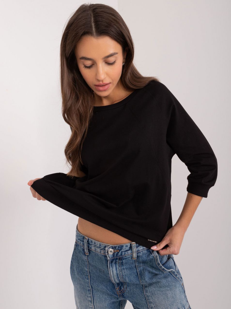 Black women's blouse with a round neckline