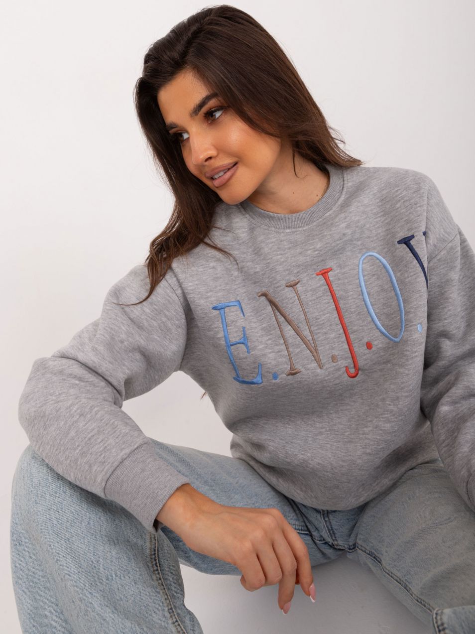 Grey insulated melange sweatshirt with print