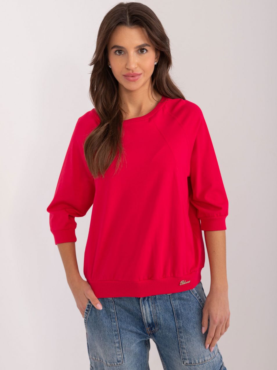 Red casual blouse with cuffs