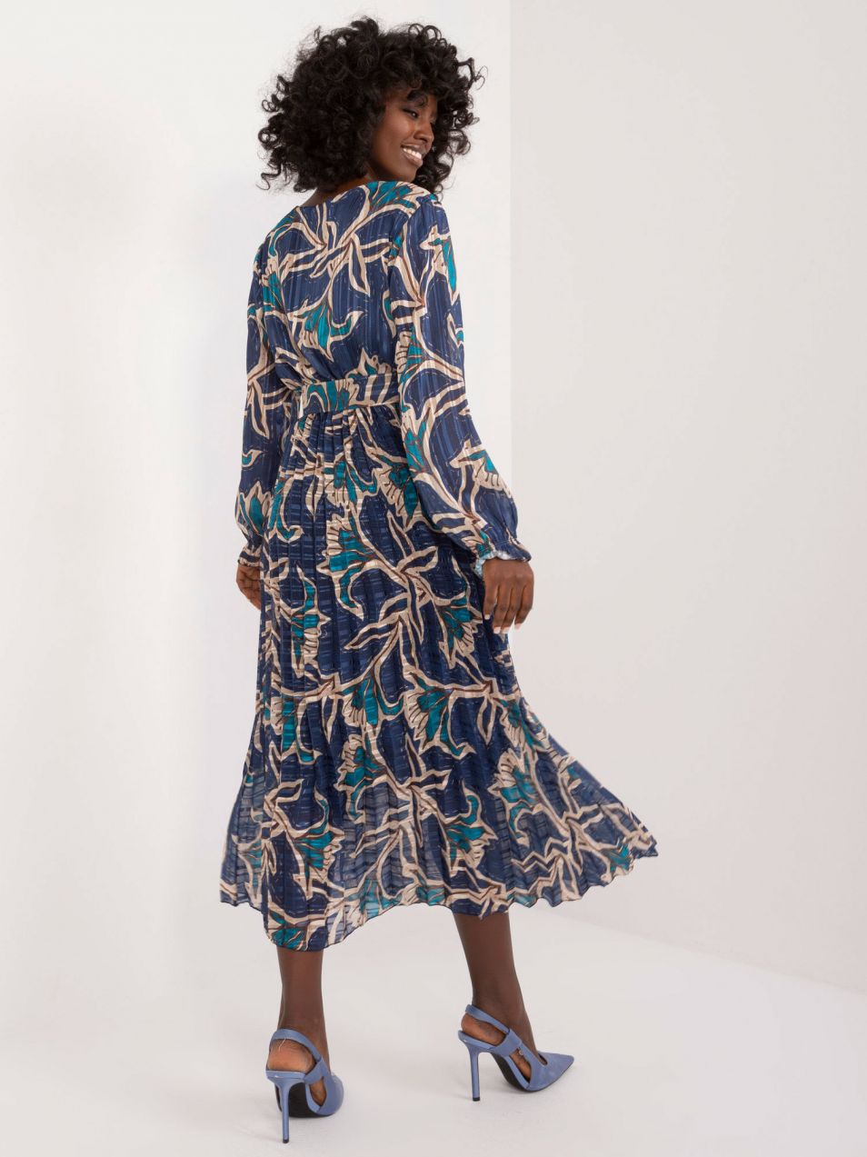 Navy blue dress with pleats
