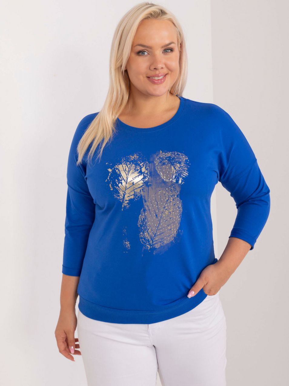Cobalt blue blouse plus size with print