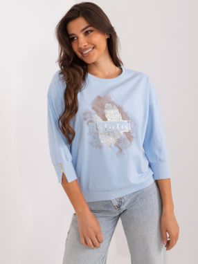 Light blue casual blouse with a slit on the sleeve