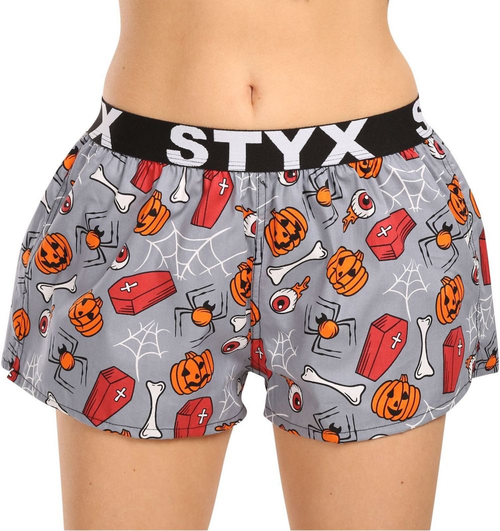 Oranžovo-šedé dámske vzorované trenírky na spanie Styx Halloween rakvy