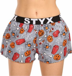 Oranžovo-šedé dámske vzorované trenírky na spanie Styx Halloween rakvy
