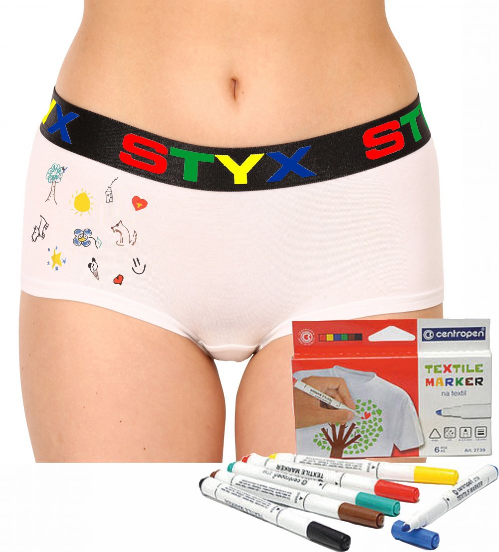 Women's panties Styx with leg loops white + markers for textiles