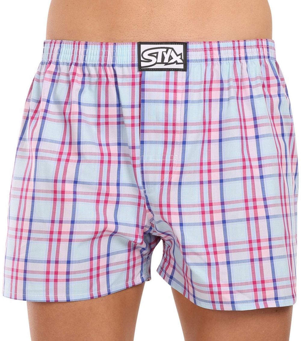 Modro-ružové pánske kockované trenírky Styx