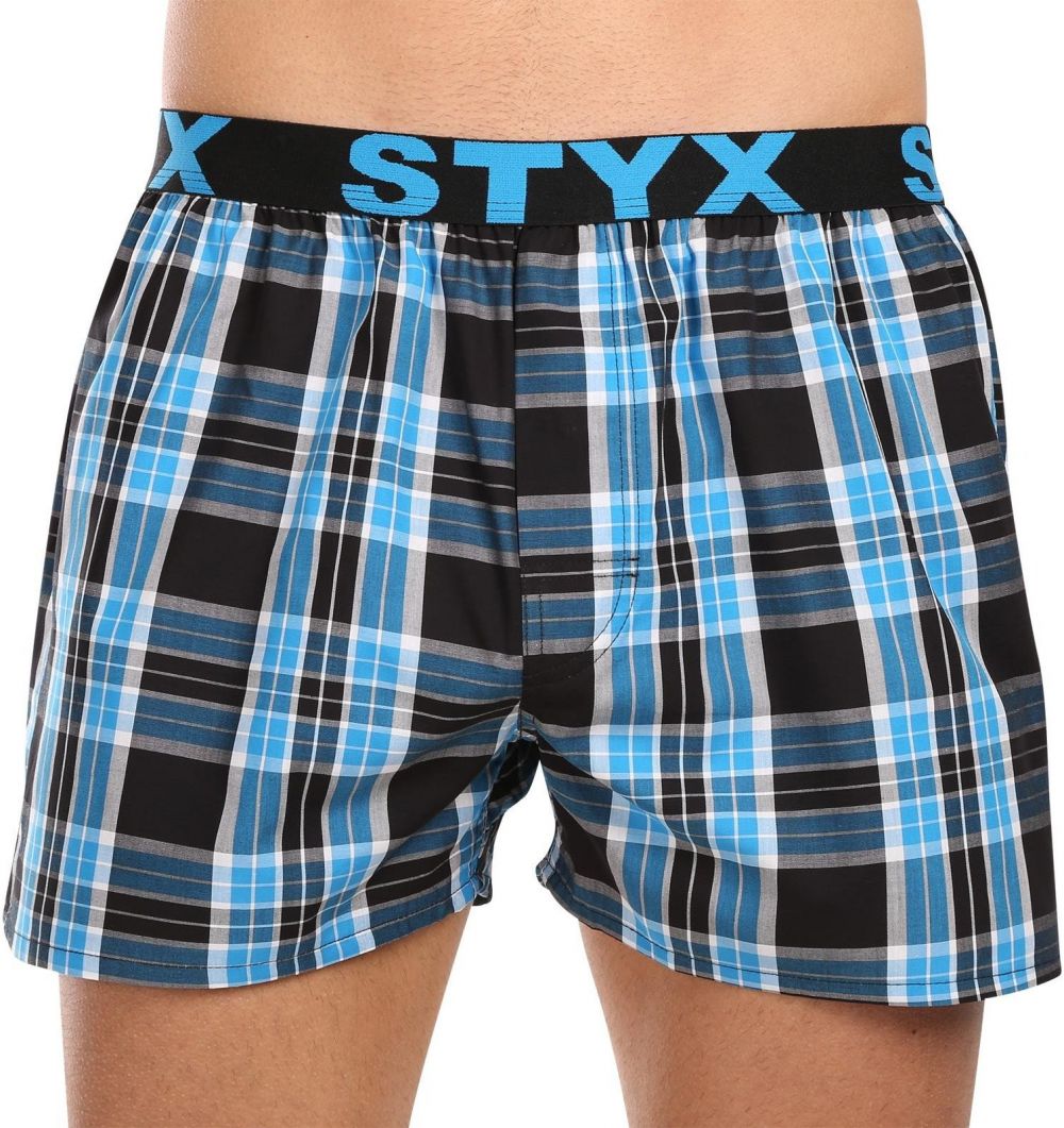 Čierno-modré pánske kockované trenírky Styx