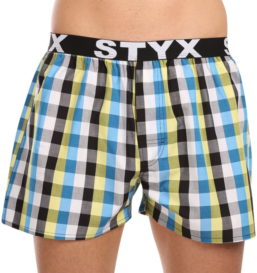 Čierno-modré pánske kockované trenírky Styx