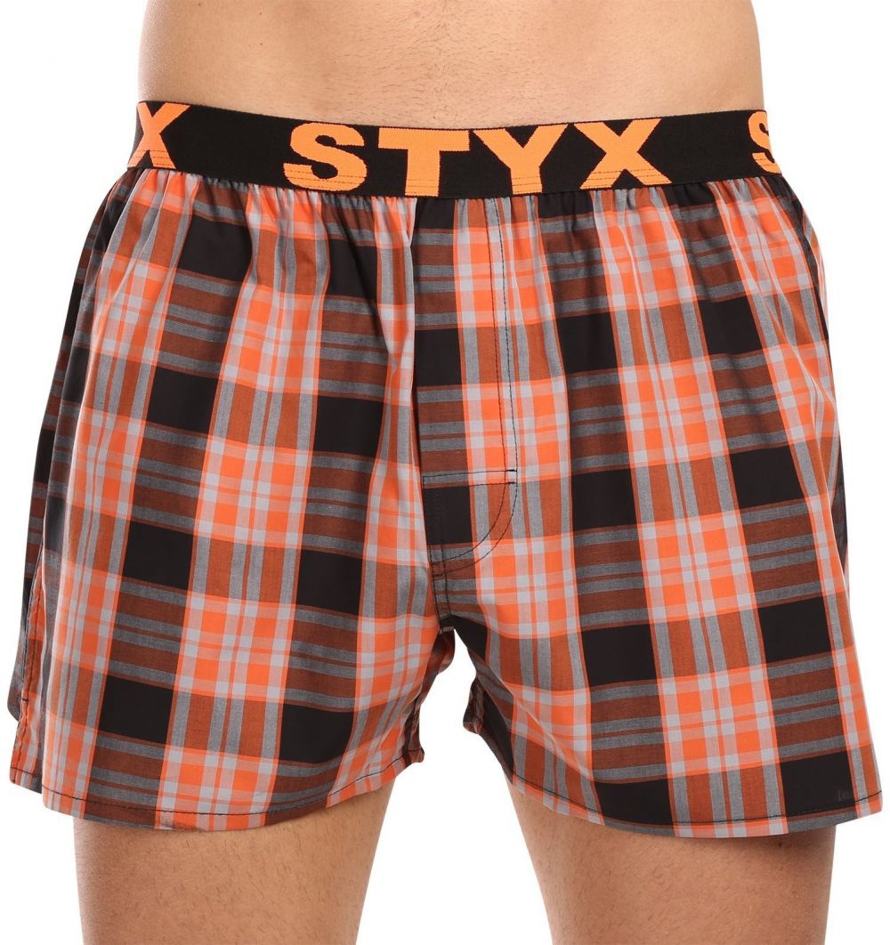 Čierno-oranžové pánske kockované trenírky Styx