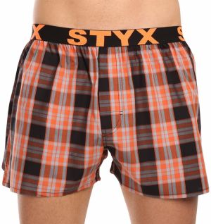 Čierno-oranžové pánske kockované trenírky Styx