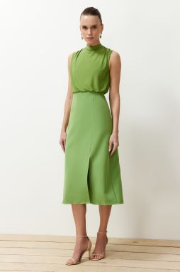 Trendyol Green A-line Degaje Collar Midi Woven Dress