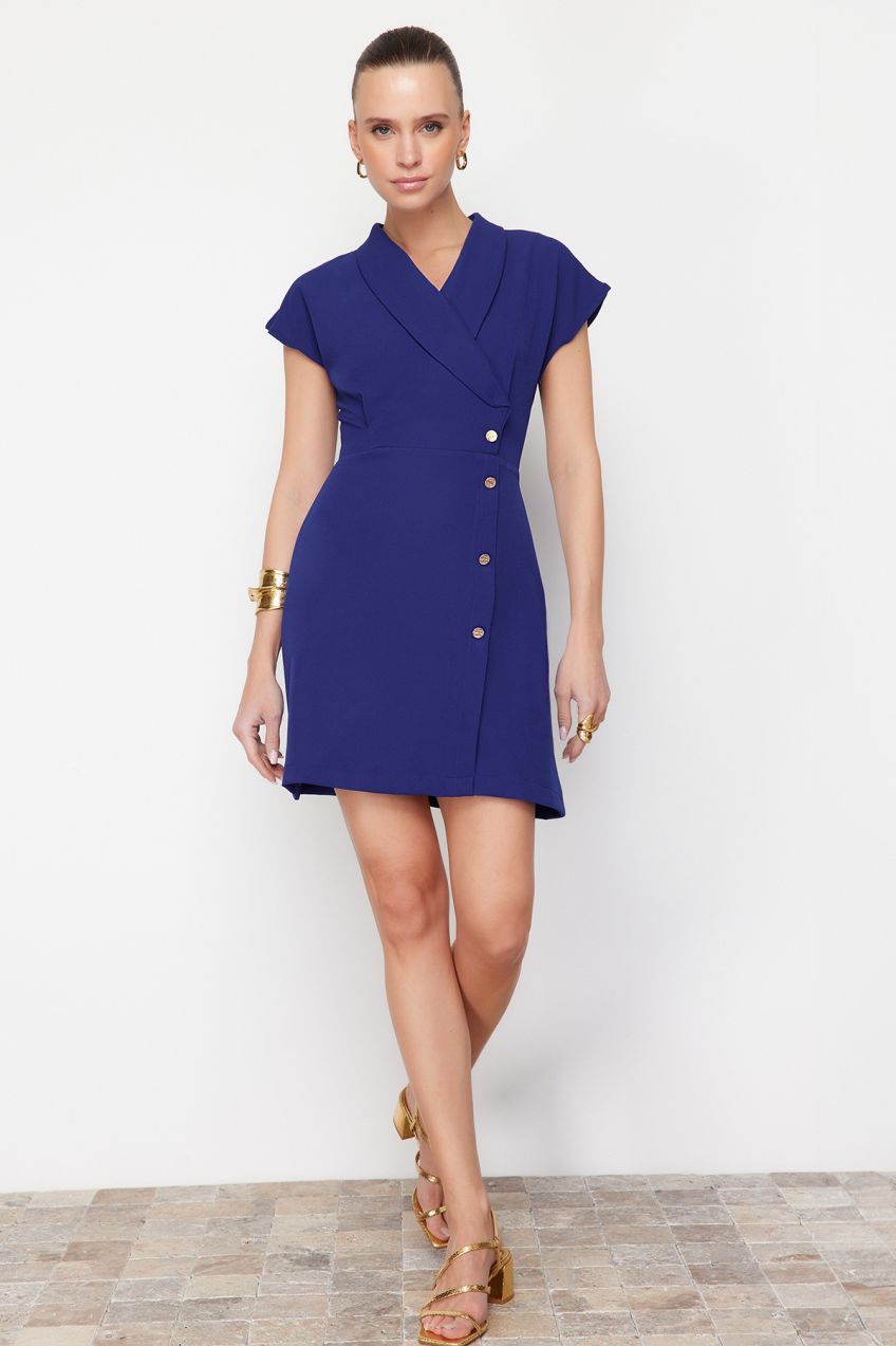 Trendyol Indigo Double Breasted Form Button Detail Mini Woven Dress
