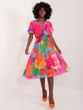Fuchsia patterned dress with pleats