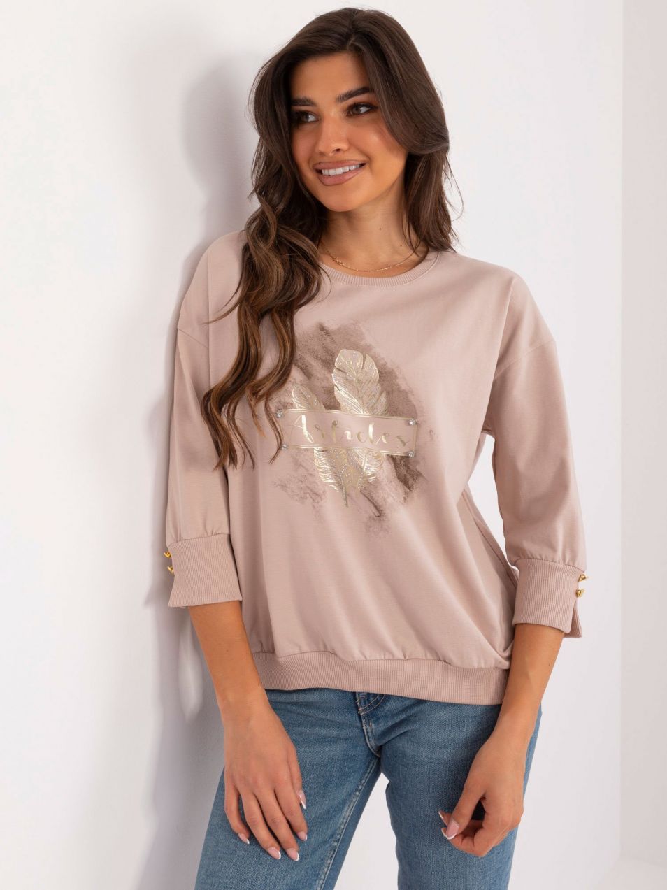 Beige cotton blouse with print