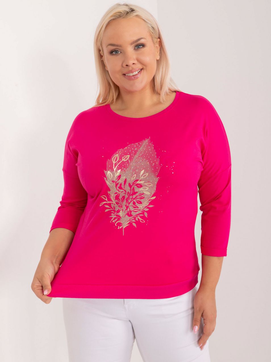 Fuchsia women's plus-size blouse with appliqué