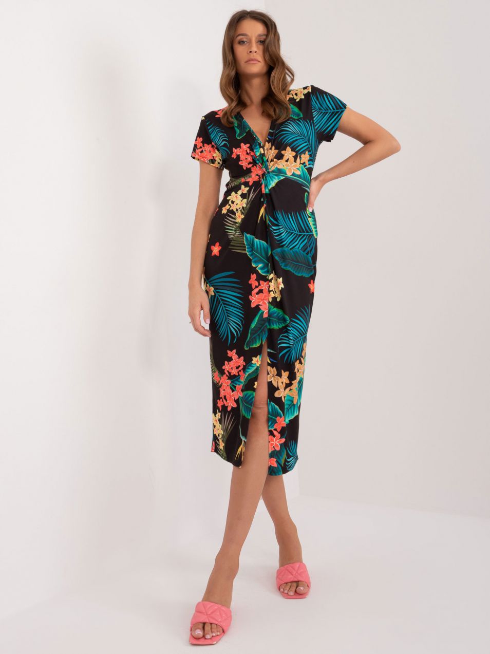Black patterned women's midi dress
