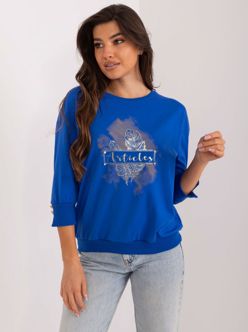 Cobalt casual blouse with a shiny print