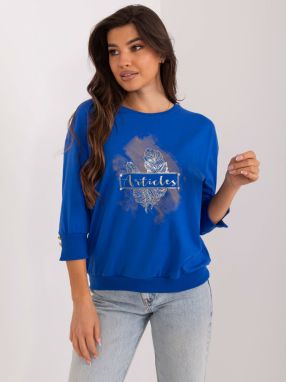 Cobalt casual blouse with a shiny print