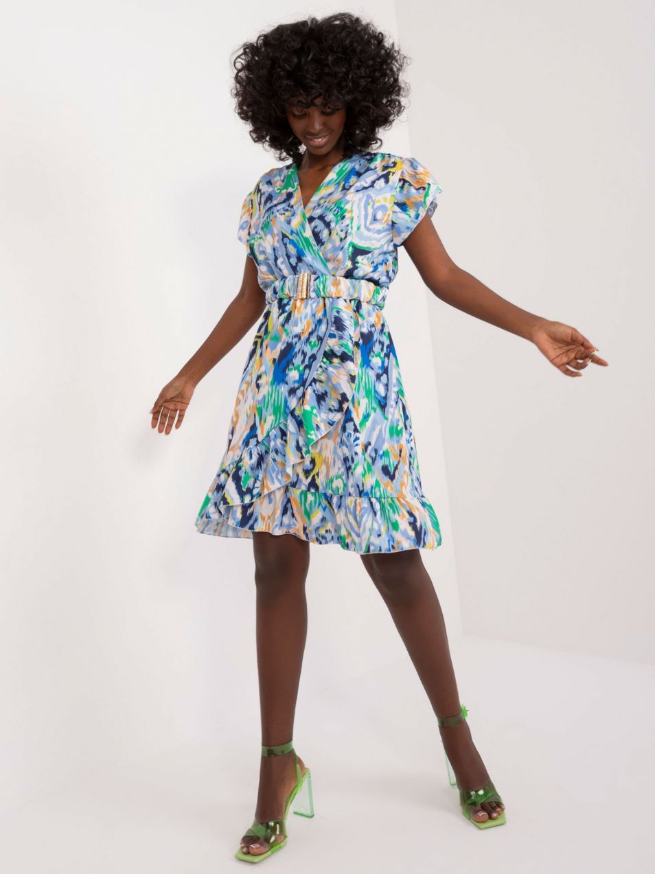 Blue women's dress with belt