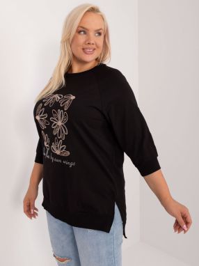 Plus size black casual blouse with appliqué