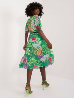 Green pleated dress with belt