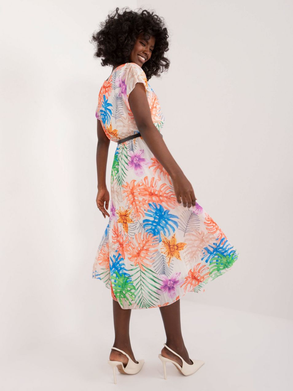 Light beige women's dress with prints